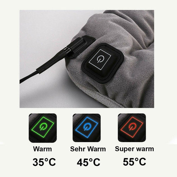 This comfort heater has 3 different levels: 35 degrees, 45 degrees and 55 degrees. You have a heating time of 4.5 hours with the lowest heat setting and 2 hours with the highest heat setting.